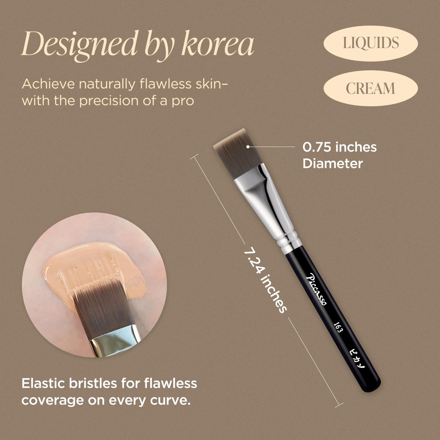 Piccasso Flawless Adherence Set – 163 Foundation Brush + 6P Latex Round Makeup Sponges, Korean Beauty Tools for Natural Glow & Smooth Base, Perfect for Dewy or Matte Finish