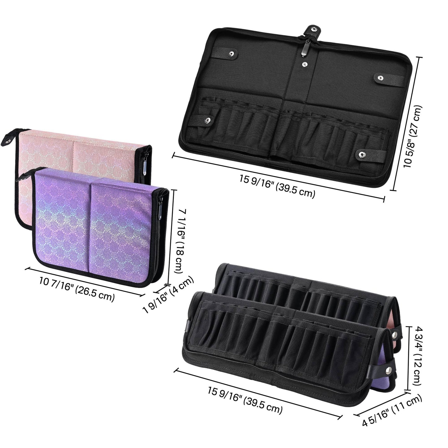 BYOOTIQUE 4in1 Rolling Makeup Case with 2 Foldable Makeup Brush Bags, Professional Cosmetic Train Case for Makeup Artist, Travel & Beauty Salon