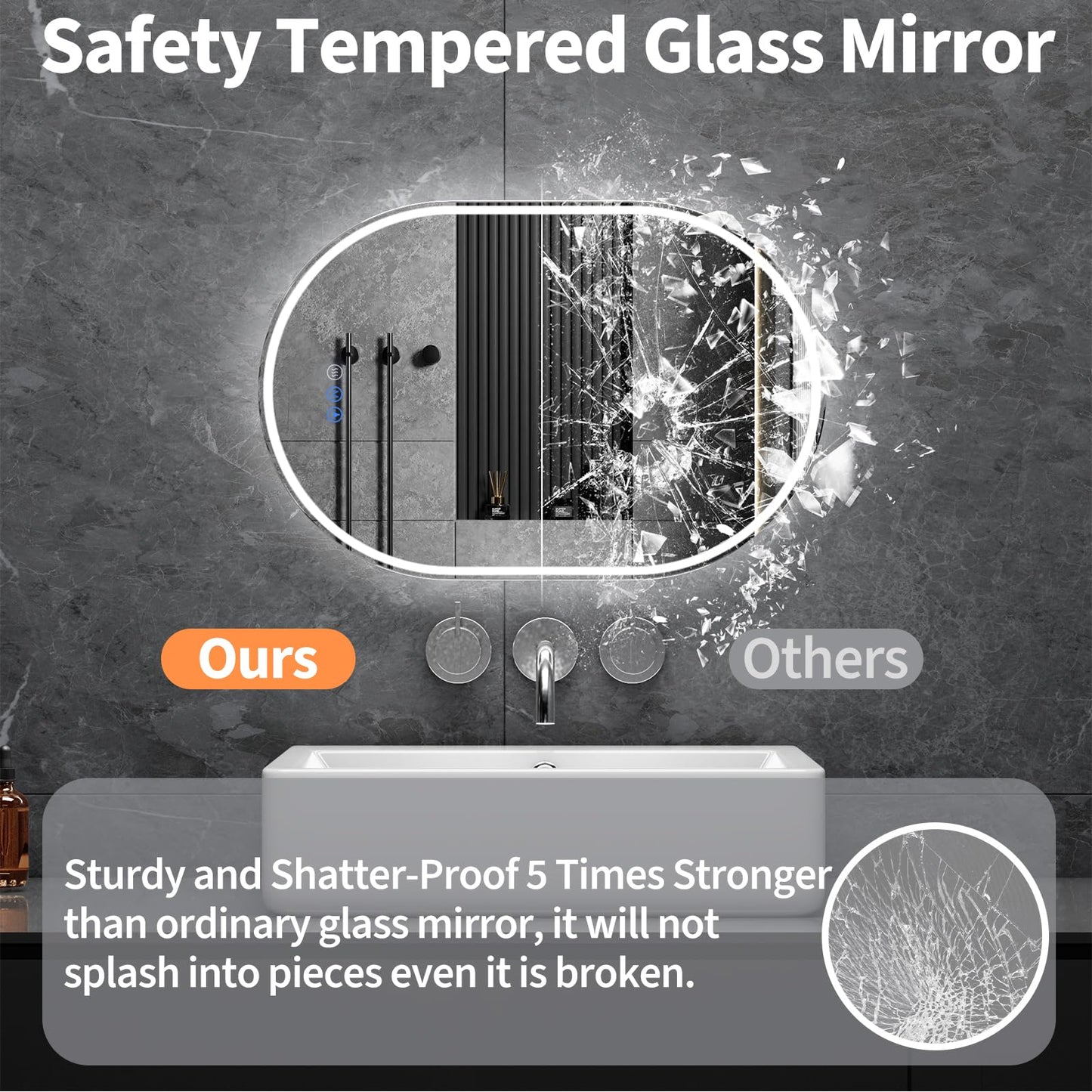 WISSMIELS Oval LED Bathroom Mirror, 24"x 36" Frameless LED Mirror with Front Light and Backlit, Anti-Fog, Dimmable Modern Wall Mounted Lighted Mirror, Pill-Shaped Smart Mirror Bathroom