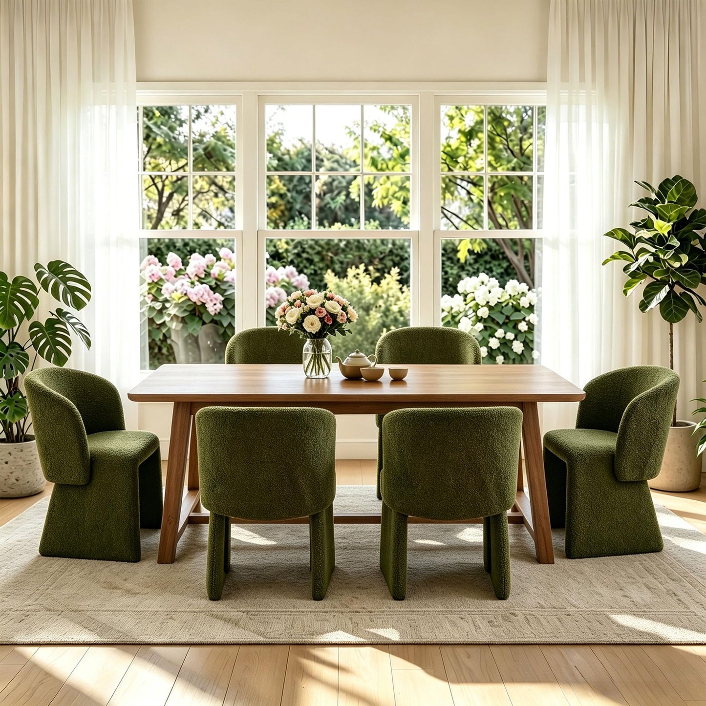 Homedot Green Dining Arm Chairs Set of 4, Upholstered Mid Century Modern Home Kitchen Chairs with Curved Backrest & Armrest, Teddy Velvet Accent Chairs for Dining Room, Bedroom, Dressing Room