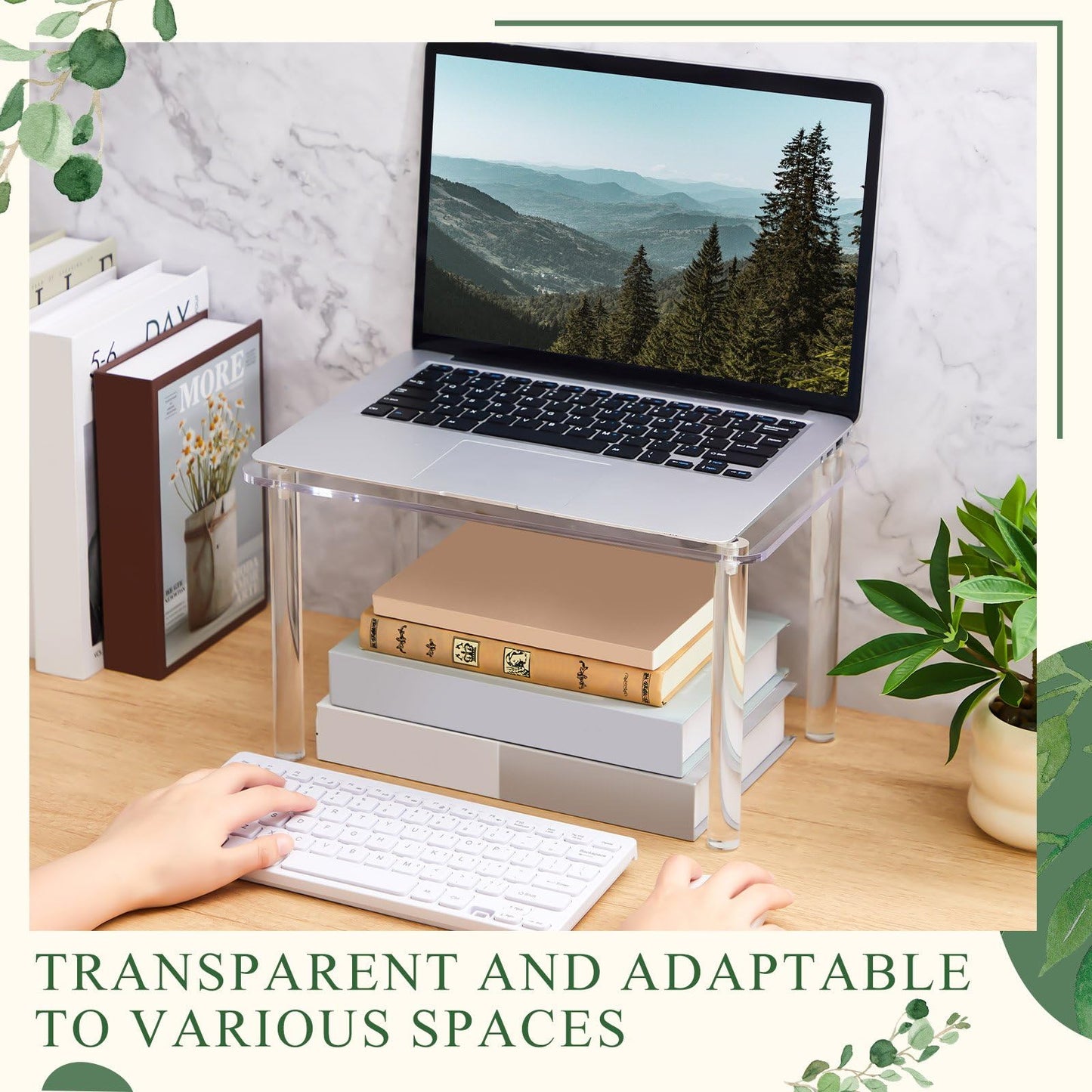 RattanView 2 Pcs 14 Inch Acrylic Risers Display Stands Rectangular 4-leg Acrylic Plant Stand, 6mm Thick Clear Shelf Riser Display Stands for Decor Collectibles Figures and Item Photography
