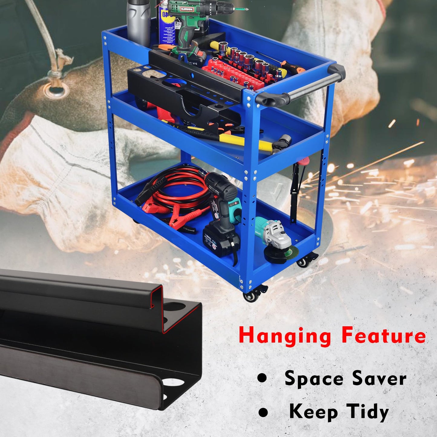 MUTUACTOR Power Tool Organizer,Heavy Duty Drill Driver Angle Grinder Holder,Quick Access Impact Drill Holder Tool Rack Utility for Rolling Tools Chest Utility Storage Carts