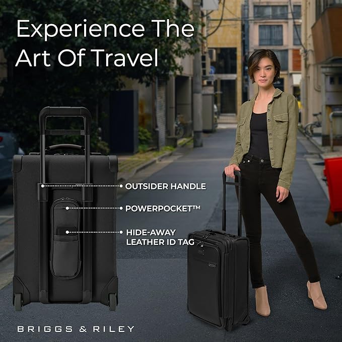Briggs & Riley Essential 22" 2-Wheel Expandable Carry On - Luggage for Travel, Suitcases with Wheels, Softside Rolling Bag for Men & Women, Self-Repairing Zipper - Baseline Collection, Black