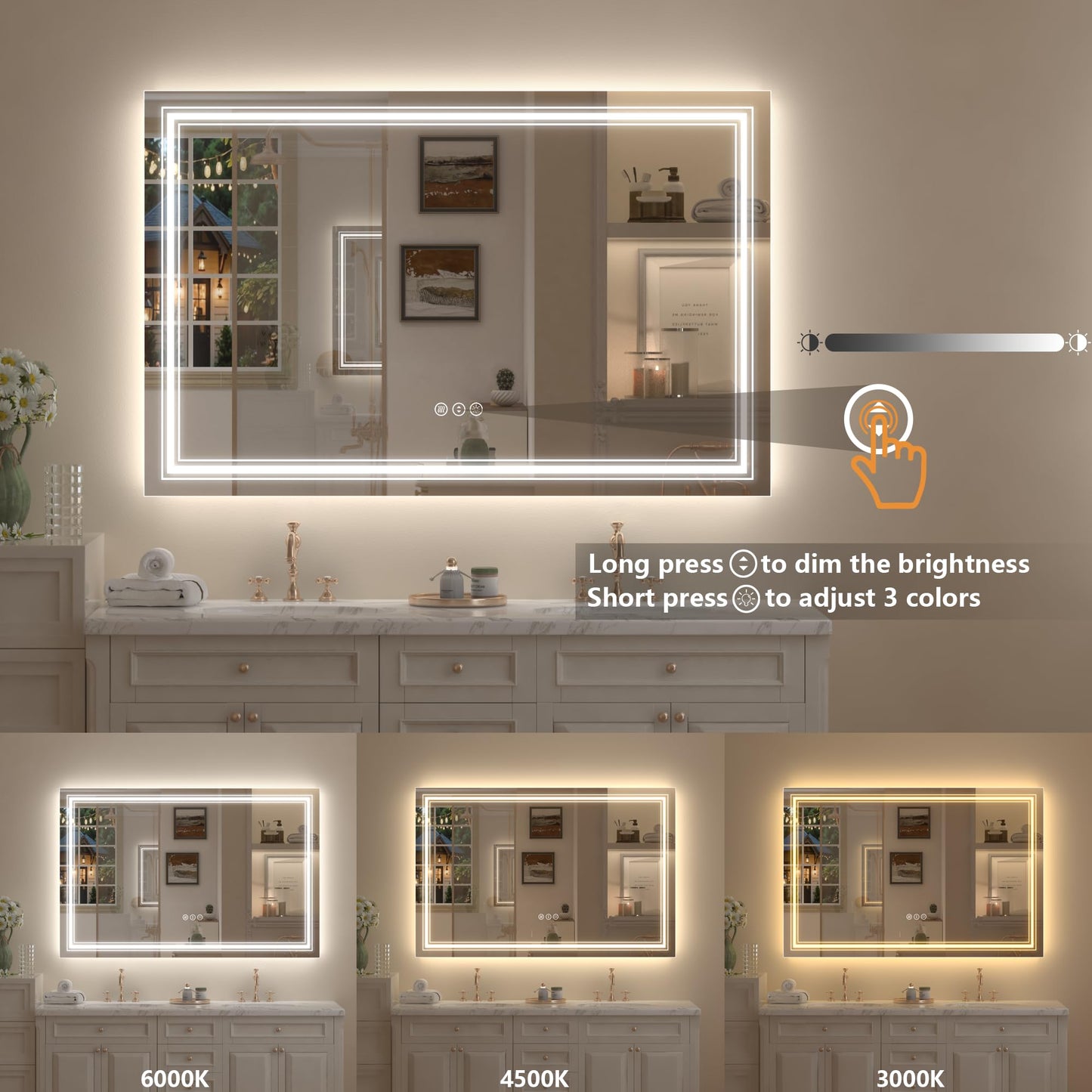 GOLOMO 66x36 LED Bathroom Mirror, Lighted Mirror for Bathroom Wall, Backlit and Front lit, Dimmable, Anti-Fog, Shatterpoof, Memory (Horizontal/Vertical)