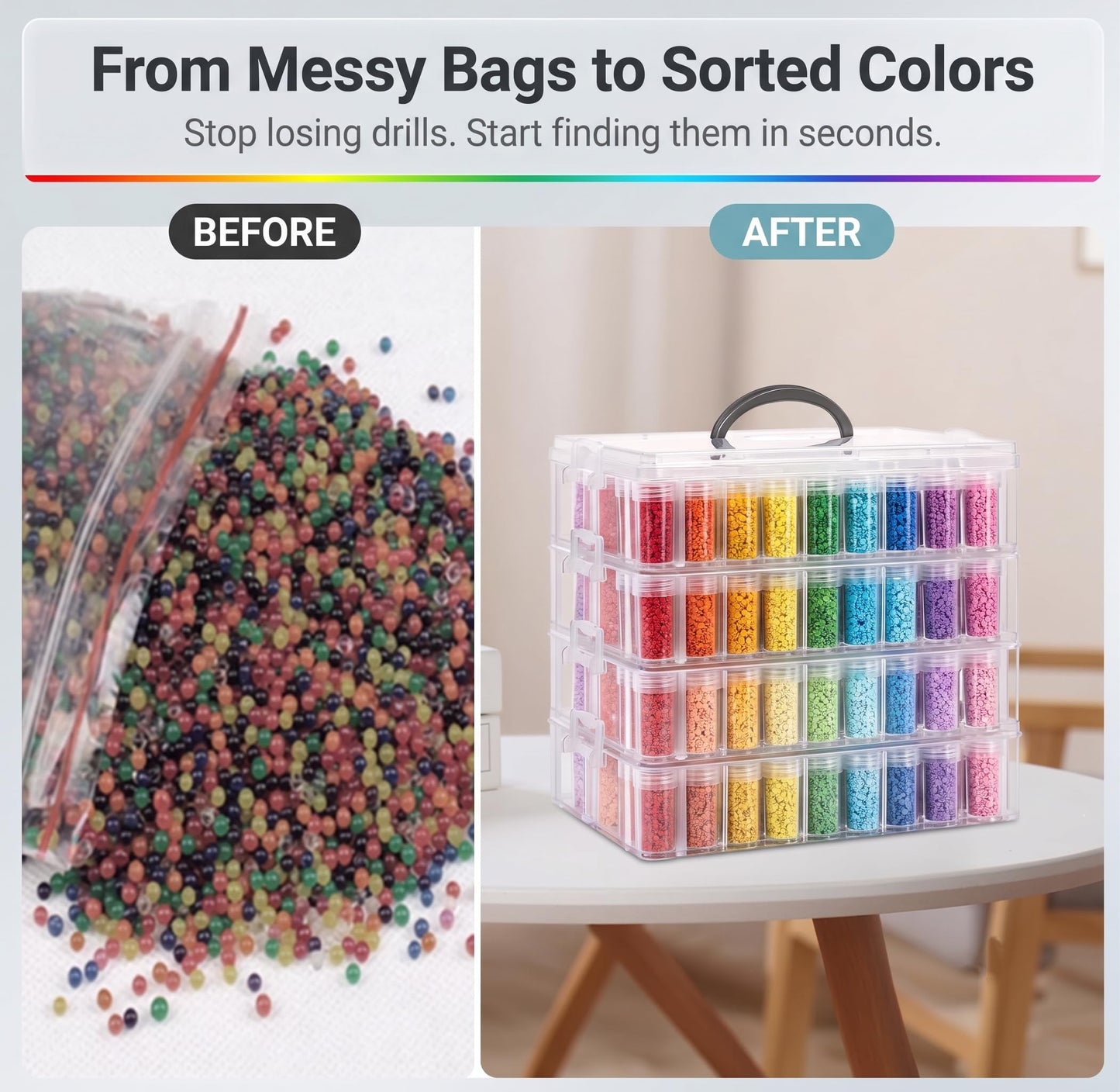 MERATIA Diamond Painting Storage Container, 4-Tier Bead Organizer Box with 200 Slots, Stackable Crafts Organizers for DIY Diamond Art Accessories Craft Jewelry Bead Storage