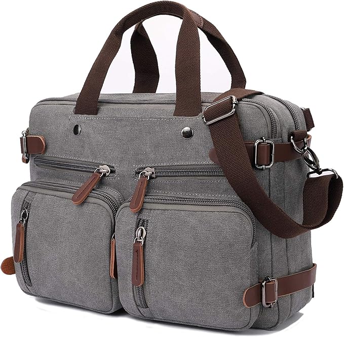 3 in 1 Convertible Laptop Backpack, 17.3 inch Messenger Bag for Men, Multi-Functional Travel Laptop Bag for College Men Women (17.3 Inch, Grey)