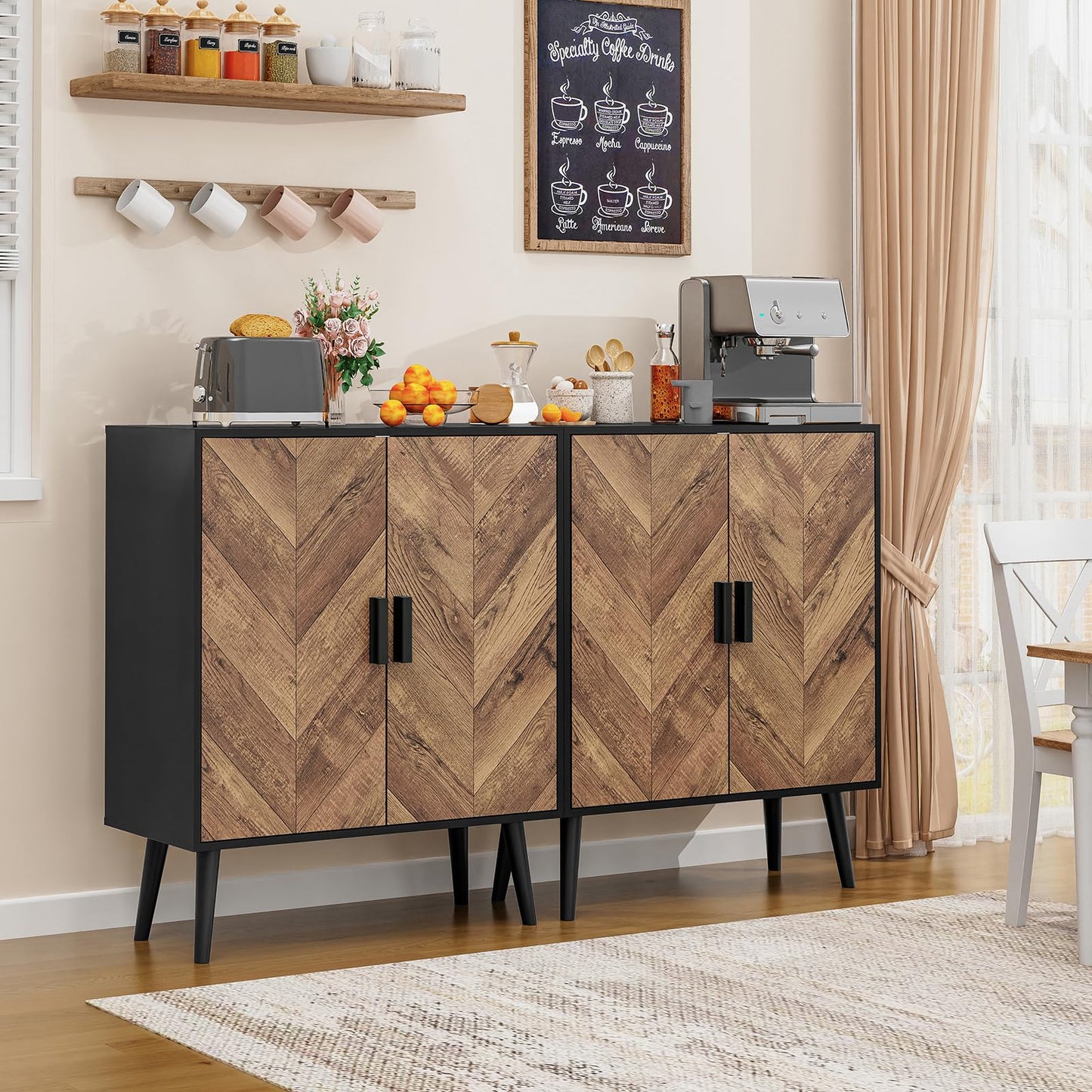 Iwell Storage Cabinet with 2 Shelves & Doors, Sideboard Buffet Cabinet with Storage, Entryway Cabinets, Accent Cabinets for Living Room, Dining Room, Entryway, Black