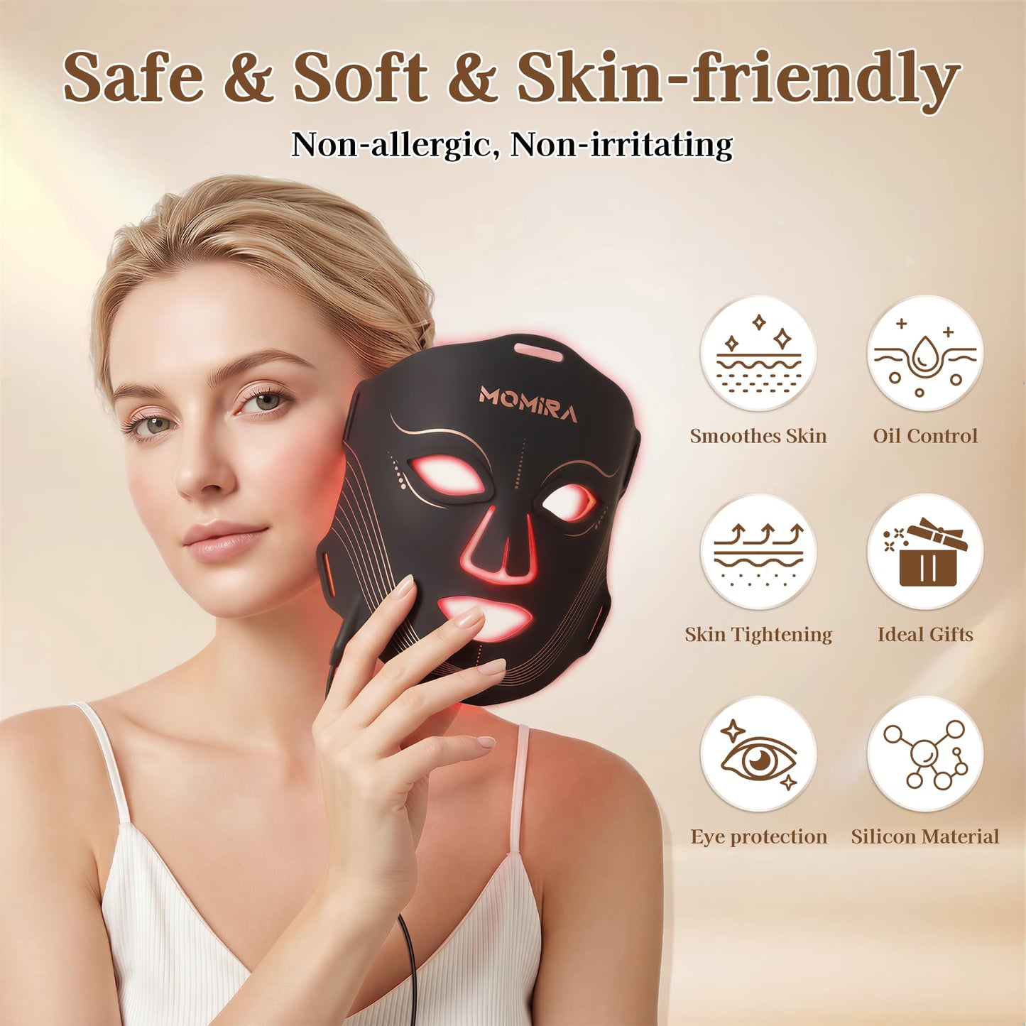MOMIRA LED Face Mask,Red Light Therapy for Face with 276 LEDs,Light Therapy Face Mask Featuring Red,Blue,Amber & 850nm Near Infrared Light,Rechargeable Facial Light Therapy Device with 10-Min Timer