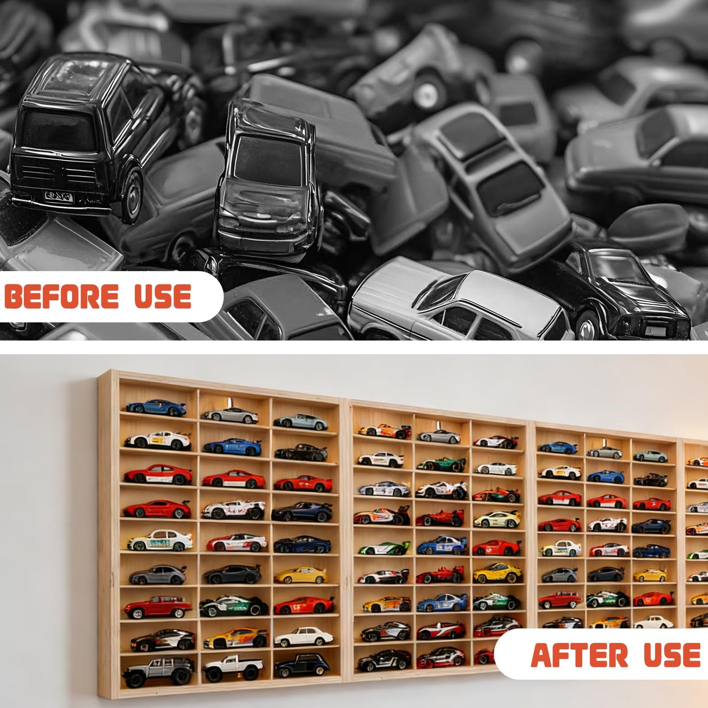 for Hotwheels Wooden Display Case 108 Space 1/64 Scale Toy Car Display Case Fit for Hotwheels Wall Mount Wooden Storage Display Shelf for Toy Cars Model Car Display Organizer Fit for Matchbox Diecast
