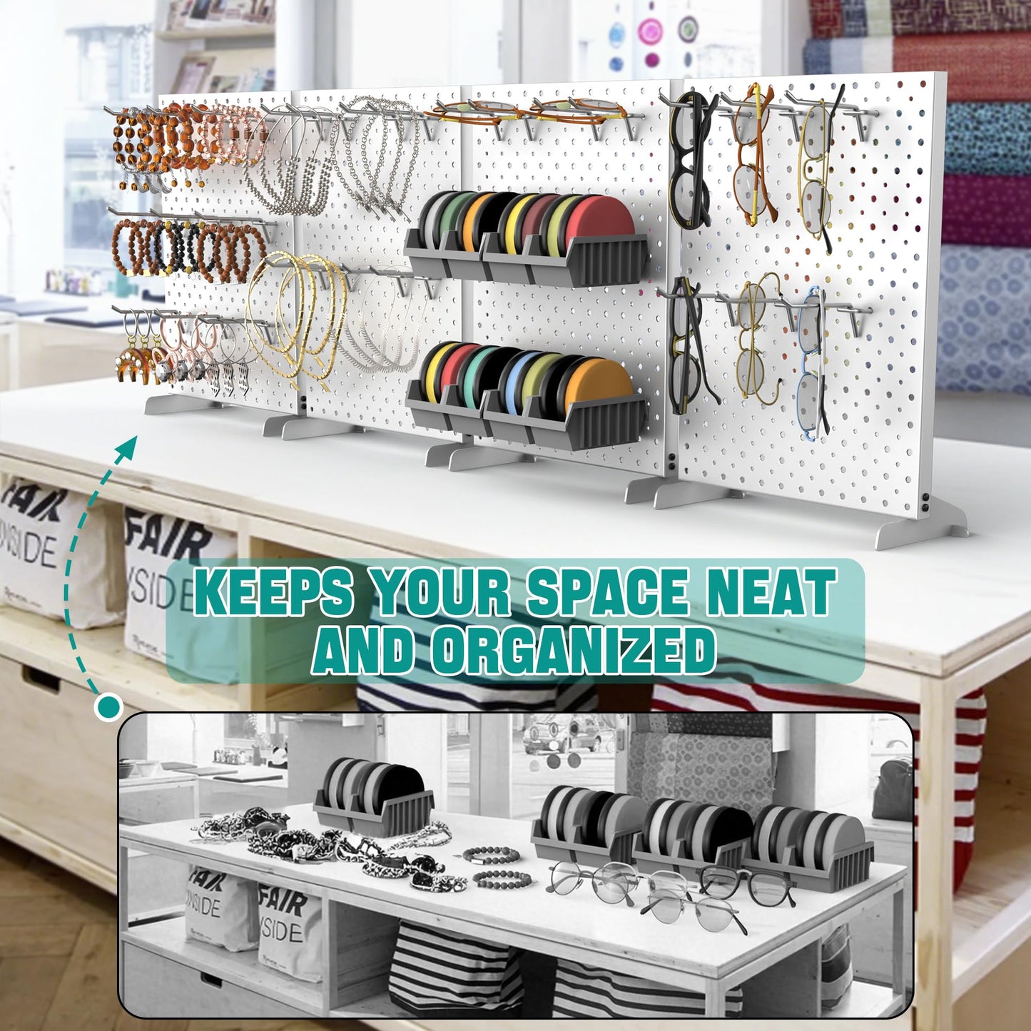 EVERHANGER Metal Pegboard Display Stand, Freestanding Tabletop Pegboard Display for Craft Shows & Fairs, 12"X16", 2pcs Gray