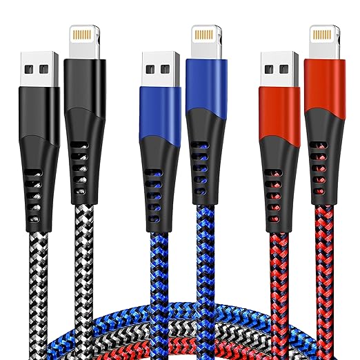 cugunu USB Lightning Cable 3 Pack 6FT iPhone Charger Apple MFi Certified Nylon Braided Fast Charging Cord Compatible with iPhone 14/13/12/11/X/Max/8/7/6/5/SE/Plus/iPad