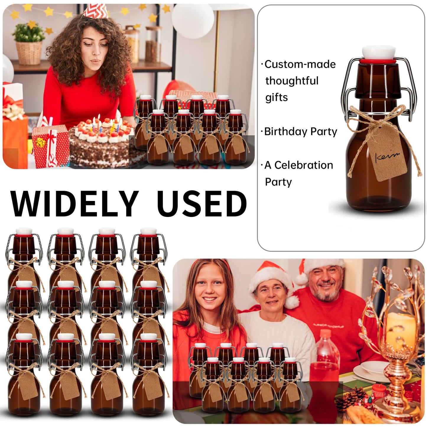 eispap 12Pcs 2 oz Amber Mini Swing Top Glass Bottles with Stoppers Small Flip Top Bottles with Airtight Lids for Crafts Decoration Wedding Themed Party Favors (12)