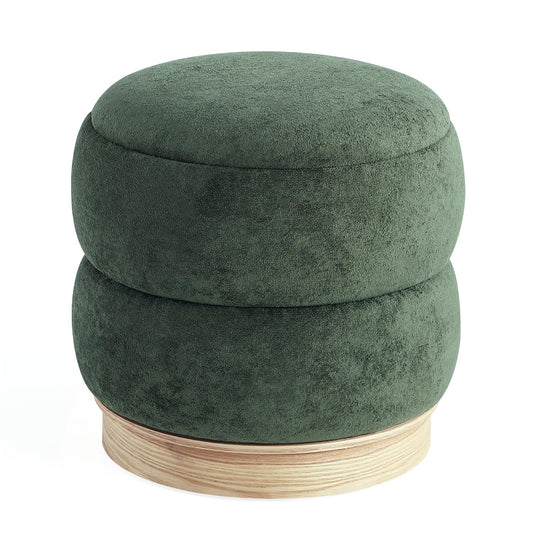 Get Set Style Round Ottoman with Wooden Base, Storage Vanity Stool for Makeup, Upholstered Footrest Stool Ottoman Foot Stool for Living Room, Bedroom