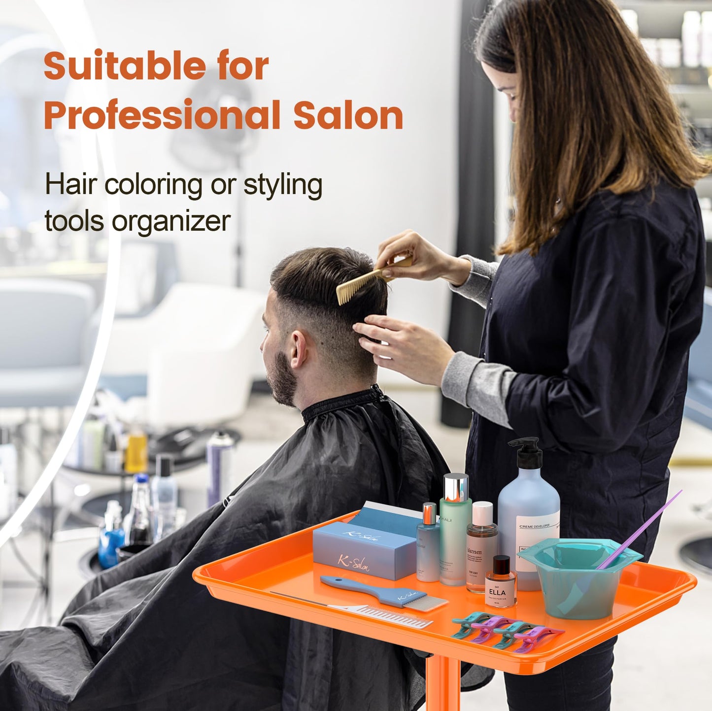 Salon Tray Tattoo Tray Salon Cart for Hair Stylist Salon Trolley Cart with Wheels Salon Rolling Tray-Orange