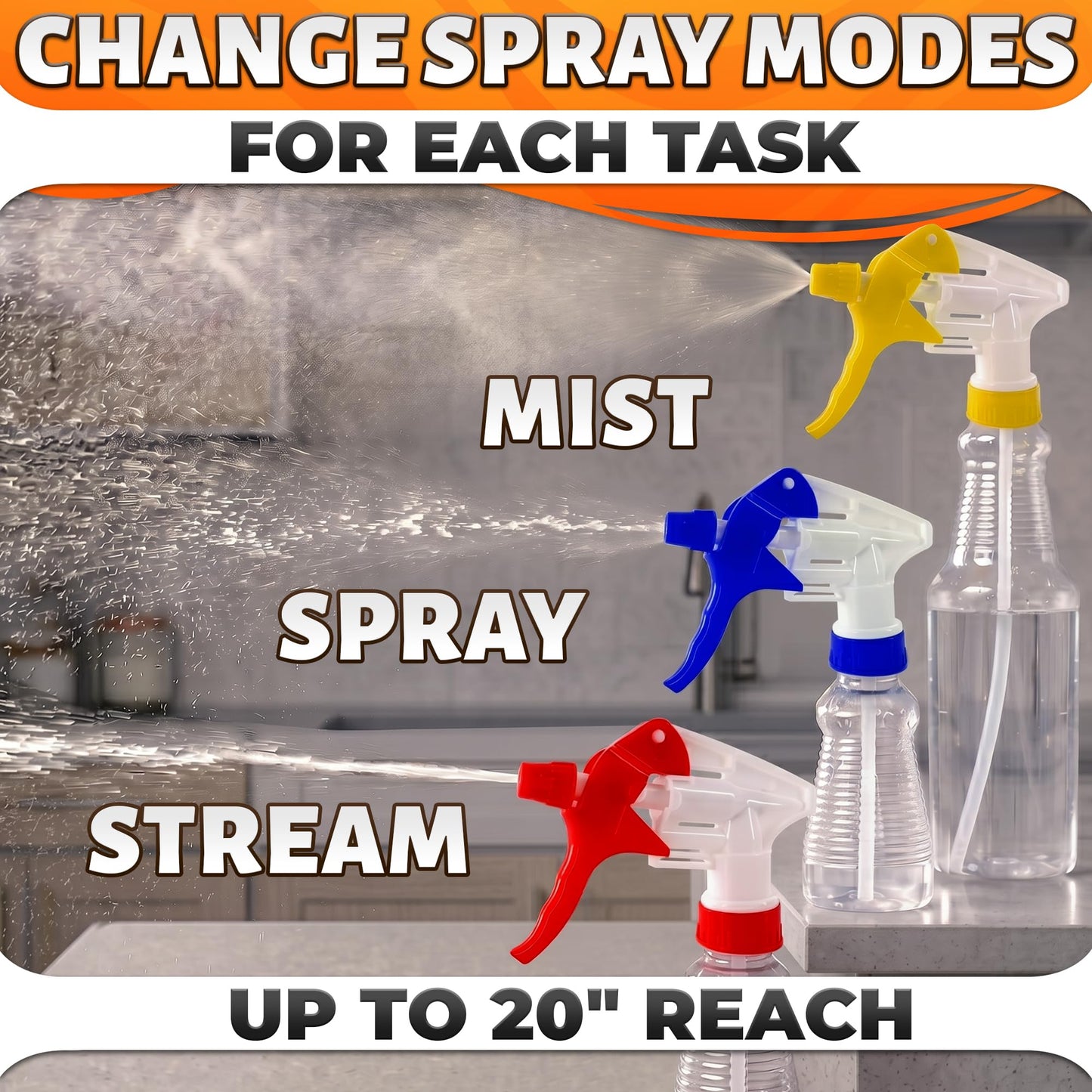 5 Pcs Spray Bottle Nozzle Replacement Pack – Heavy Duty Leak-Proof Trigger Sprayer for Cleaning, Garden, Pet Care, Auto Detailing & Kitchen – Fits 8, 16, 24, 32 oz Bottles, 28-400 Thread (Multicolor)