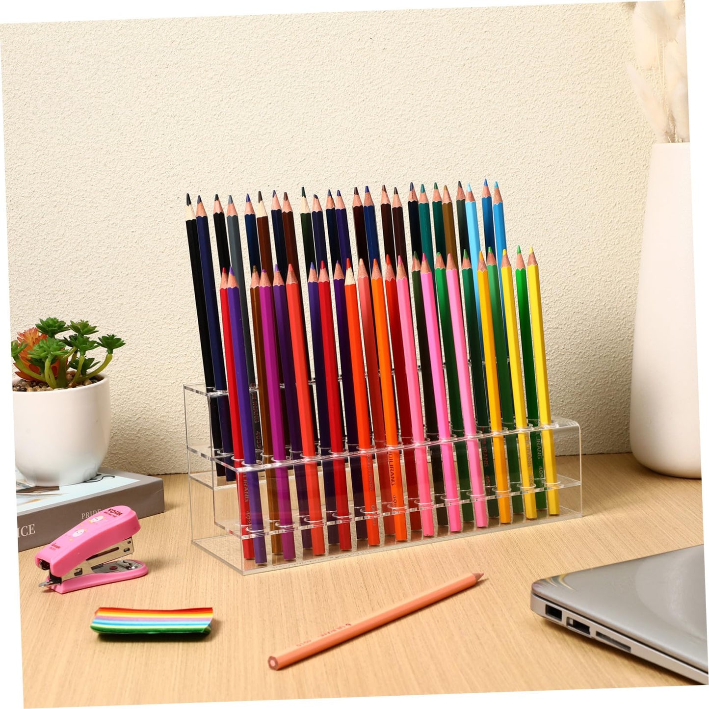 BESTYASH Acrylic Pen Holder Display Stand with Multi-Slot Large Capacity 9.44X4.13X3.54 Inch Clear Desktop Organizer for Pens Pencils Brushes Office Storage