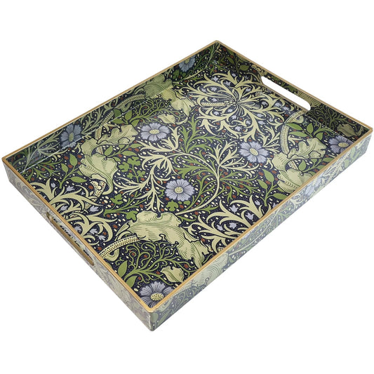 Spsyrine Serving Tray with Handles, Plastic Decorative Tray for Coffee Table, Living Room, Home Decor, Seaweed