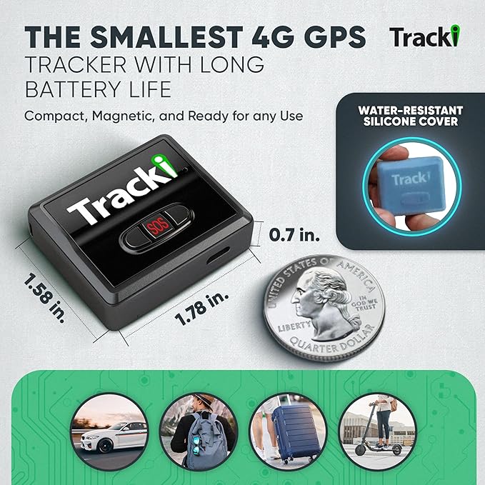 Tracki GPS Tracker for Vehicles, Car, Kids. Subscription Needed. US-Made Tech. 4G LTE GPS Tracking Device. Unlimited Distance, US & Worldwide. Small (Tracker) (Tracker 2 Years Subscription Incl.)