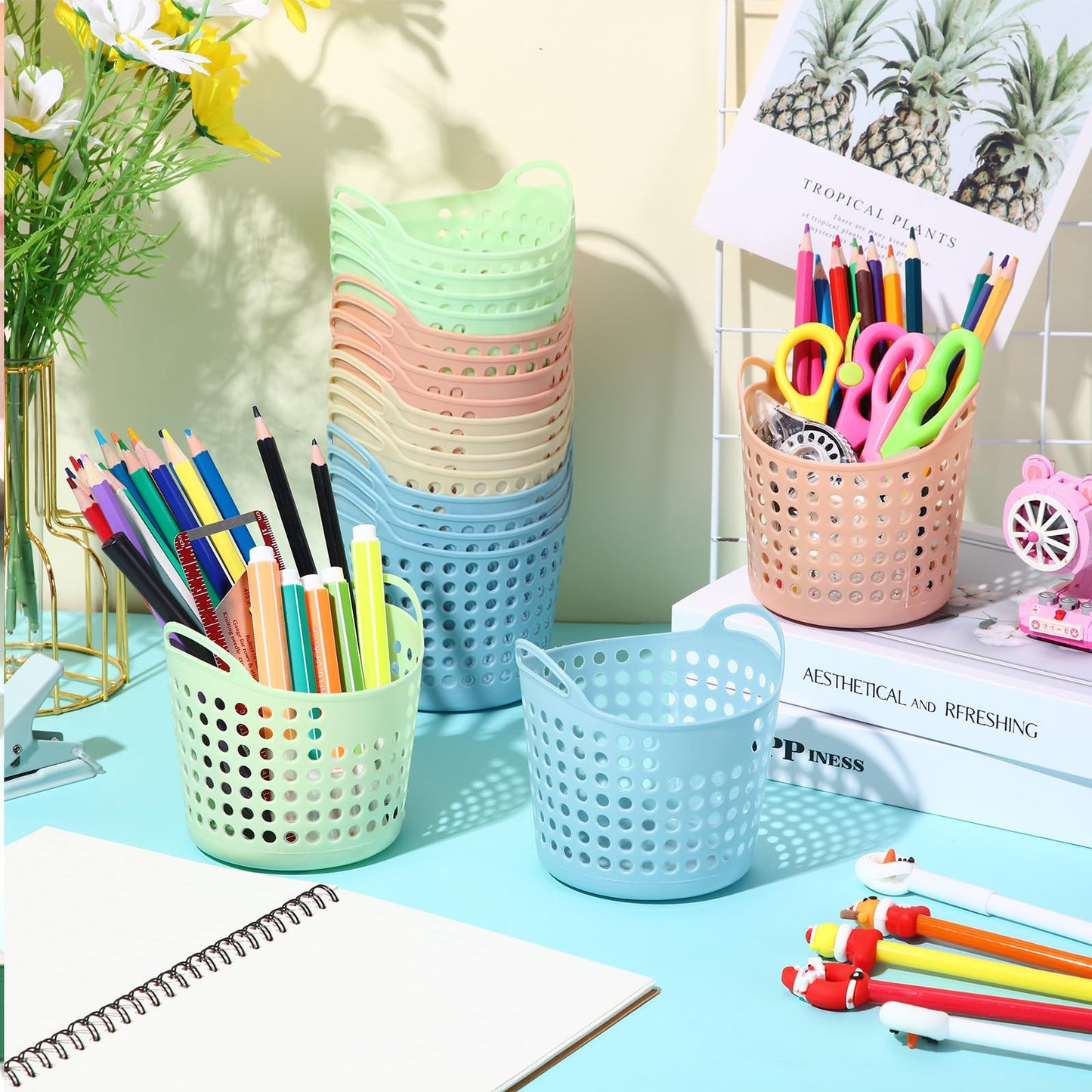 Weysat 36 Pcs Back to School Pencil Holder Pencil Cup Bulk Plastic Pen Holder for Classroom Round Desk Storage Organizer for Office Classroom Home Makeup Brush Storage Supplies(Black and White)