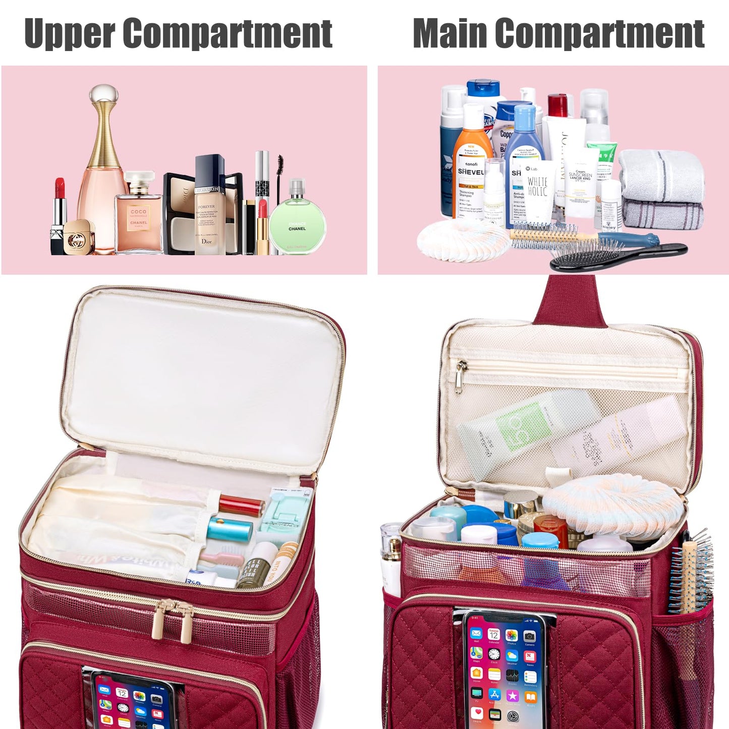 Tealari Large Toiletry Bag for Women Men,Bathroom Bag,Water Resistant Shower Bag,Makeup Bag,Portable Shower Caddy for College Dorm,Hanging Travel Toiletry Bag with Transparent Waterproof Phone Pocket
