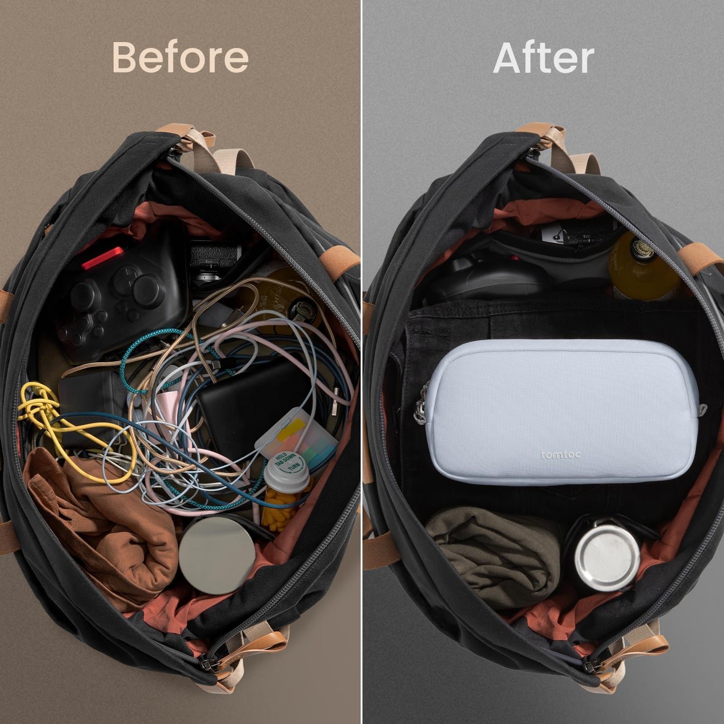 tomtoc Electronics Organizer Travel Case Performance, Water Resistant Bag Cable Tech Pouch Accessories, Carry Storage for Cord, Phone, Cables, Airpods, USB Flash Drive, Daily Items