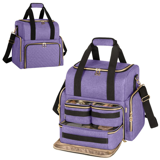 LUXJA Large Travel Makeup Bag with 3 Removable Cases, Cosmetic Bag with Detachable Dividers (Patent Pending), Purple