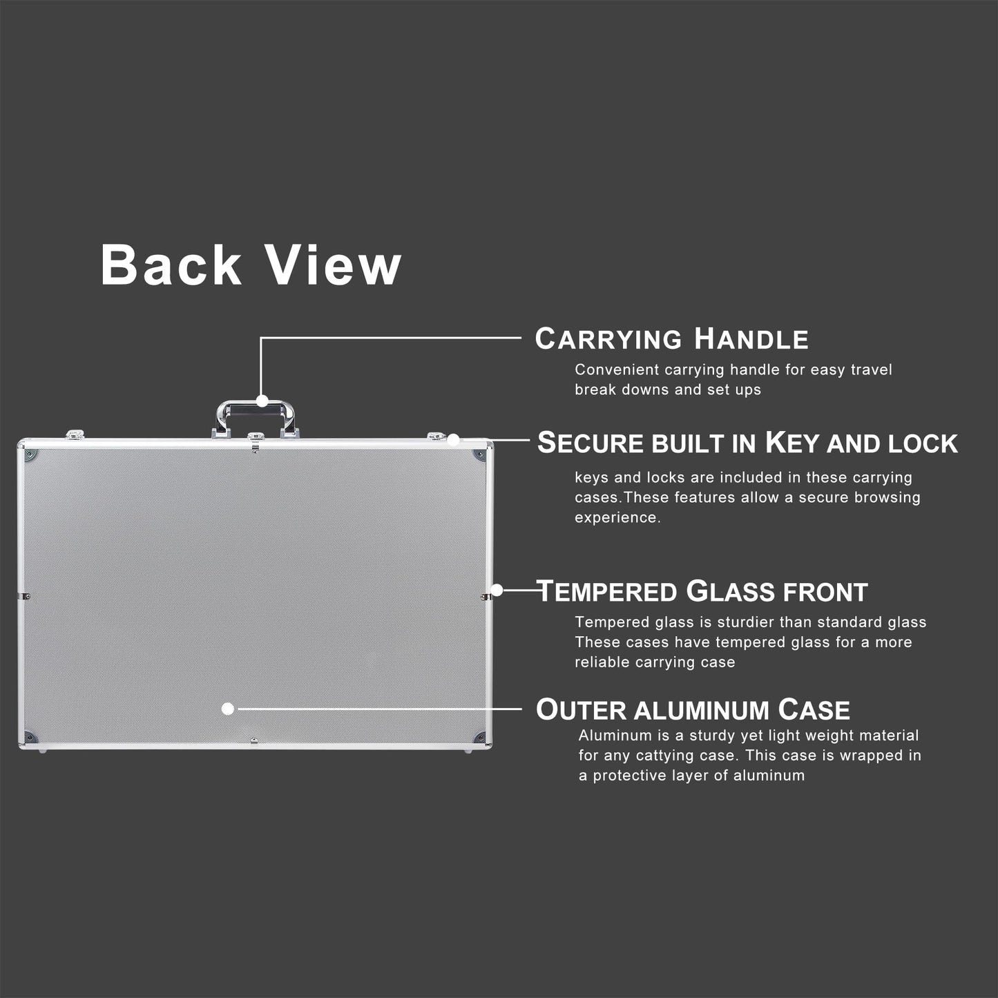 QTYORD Card Display Case, Aluminum 34" L x 22" W Glass Display Case for Cards, XL Large Table Top Display Case with Lock, Portable Trade Show for Jewelry MTG Cards Collectible Cards