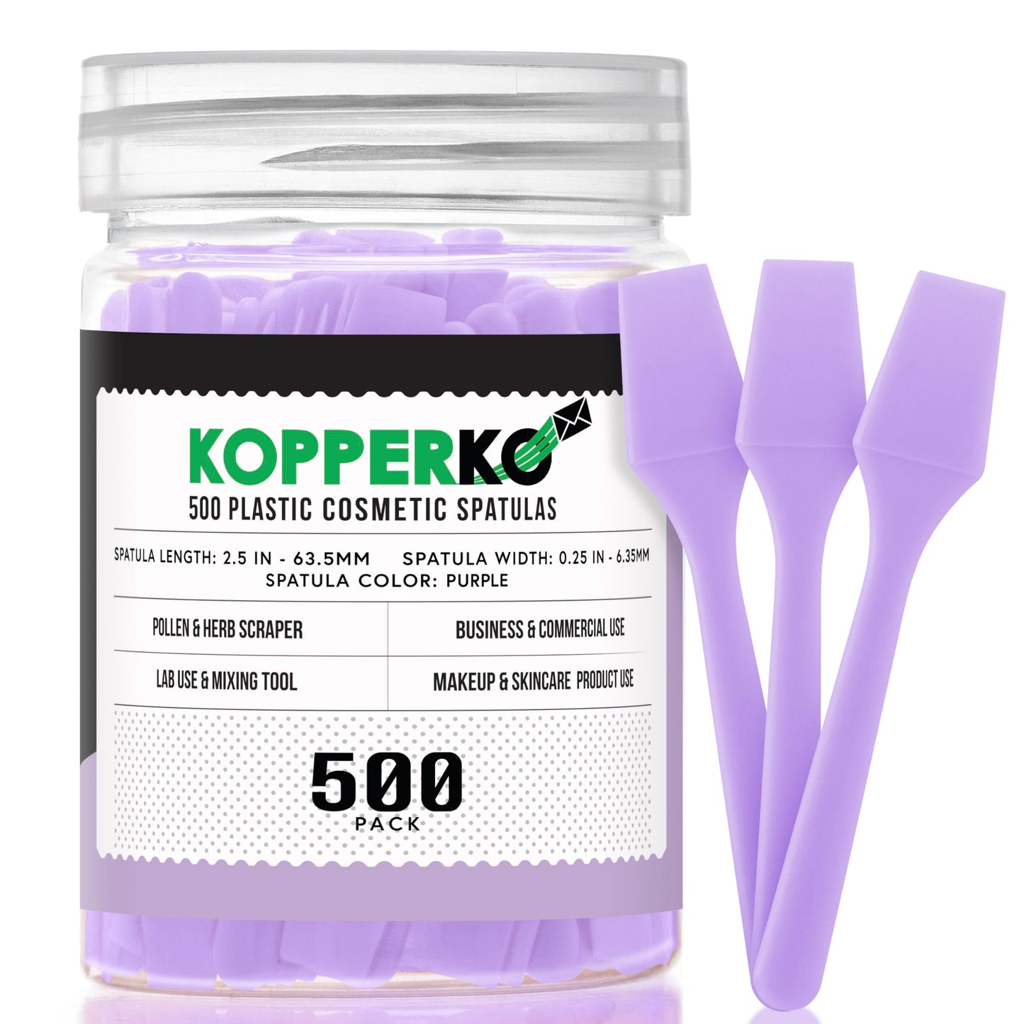 Kopperko Mini Beauty Spatula (2.5", 500 Pack) - Small Beauty Spatulas for Creams, Cosmetics & Crafts | Moisturizer Applicator for Mixing, Cosmetic, Face Mask | Disposable Makeup Spoon | Purple