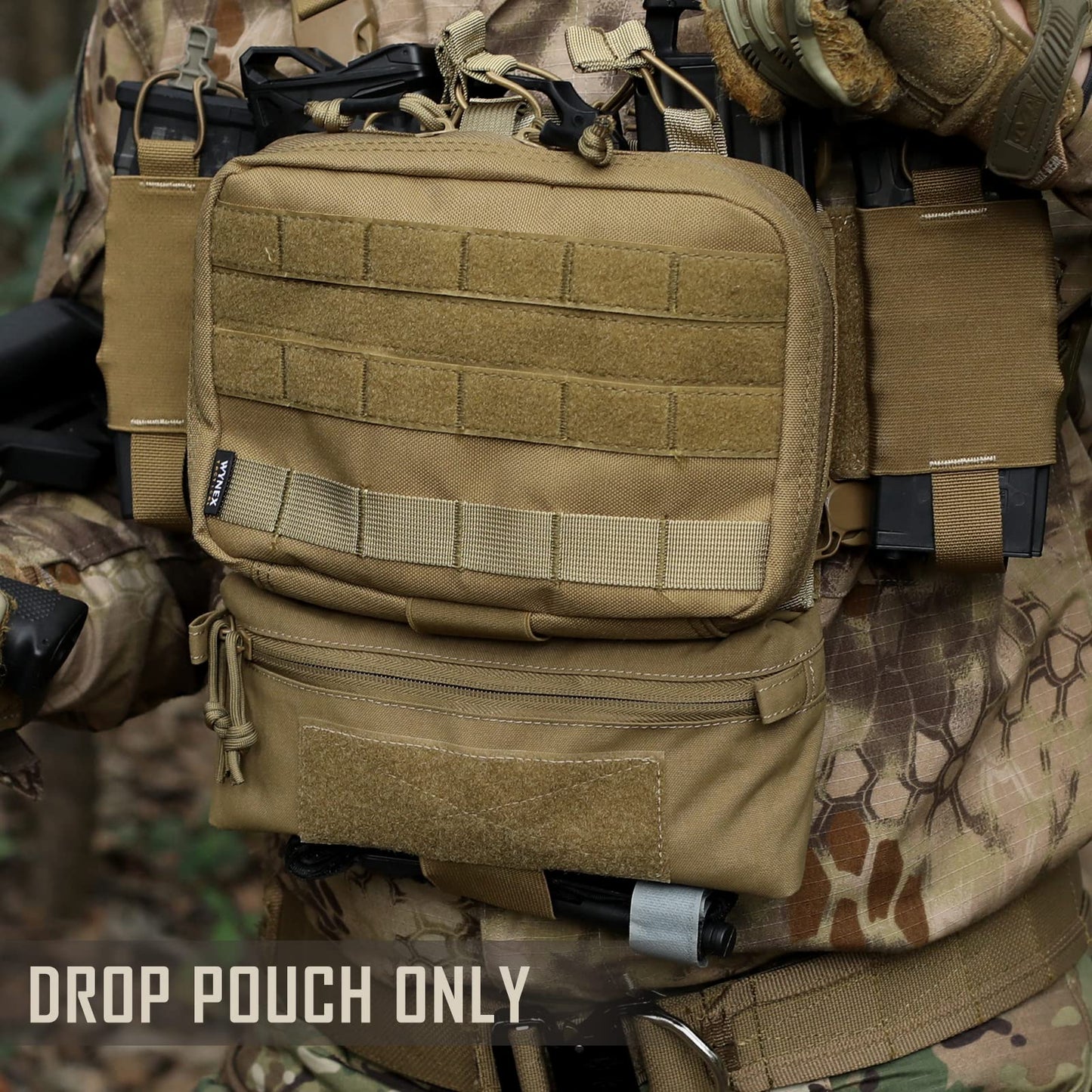 WYNEX Tactical Dump Drop Pouch, Dangler Pouch Utility Tool Pack Sub Abdominal Carrying Bag EDC Pocket Organizer Accessories for Plate Carrier Chest Rig Khaki