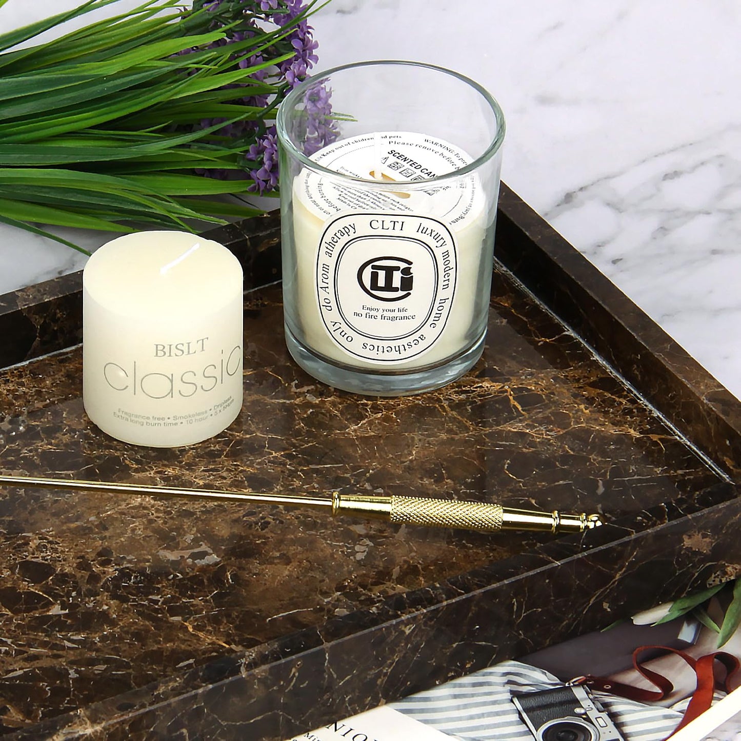 Marble Bathroom Vanity Tray, Natural Luxury Vanity Home Kitchen Bathroom Table Tray, Stone Decorative Countertop Dresser Trays for Key Coffee Perfume Jewelry Makeup (Dark Brown, 12"x 8" x1.2")