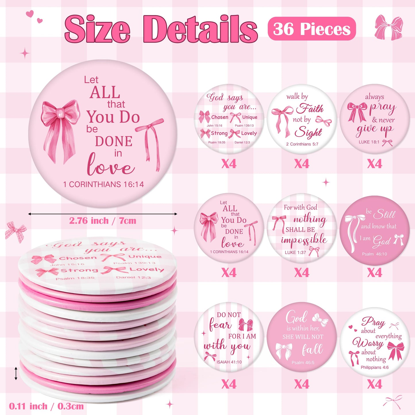 Y1tvei Bow Bible Compact Mirrors - 36Pcs Bowtie White Pink Bible Verse Mini Compact Mirrors, Bow Knot Small Portable Round Pocket Mirror Christian Inspirational Church Party Favors Gifts for Women