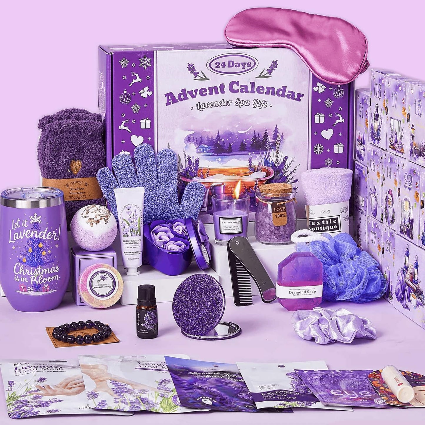 Advent Calendar 2026 Adult Women -24 Days of Christmas Advent Calendar for Mom, Wife, Girlfriend, Sister, Her - Lavender Spa Gifts Basket Set Includes Coffee Mugs, Scented Candle, Bath Salt, Soap