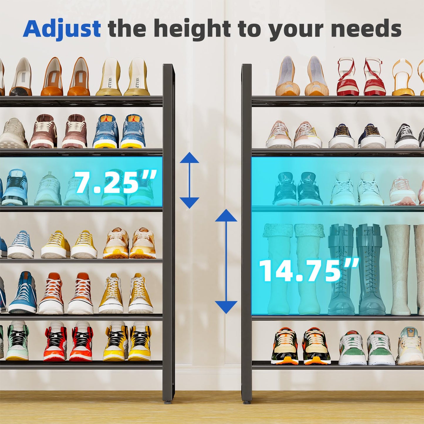 Simple Trending 12 Tier Shoe Rack Holds 60 Pairs, Sturdy Tall Shoe Organizer, Heavy Duty Large Metal Stackable Shoe Shelf for Entryway, Closet, Bedroom, Black