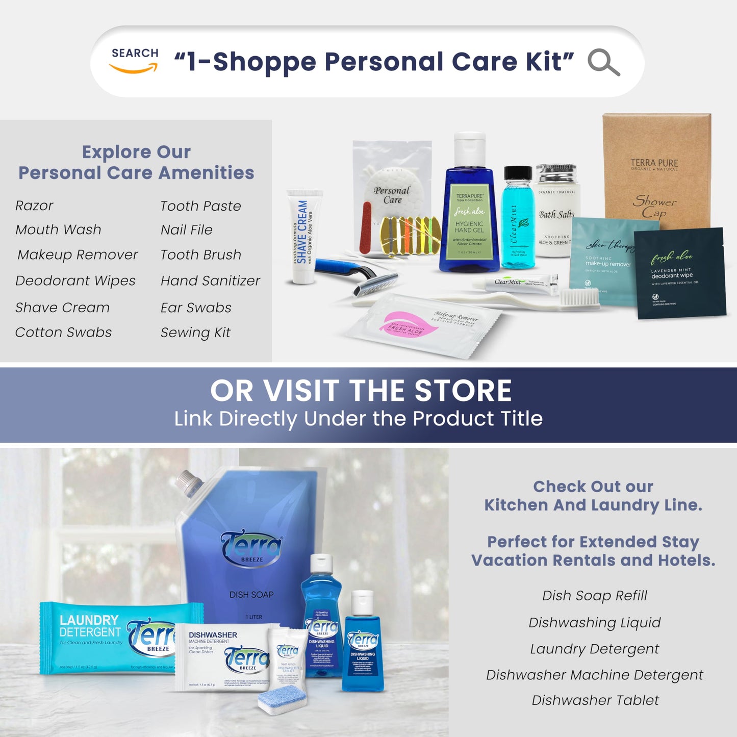Personal Care Travel Toiletries | 1-Shoppe Amenities Kit | Travel Shaving Set, Toothbrush & Paste, Mouthwash, Makeup Wipes, Swabs, Nail File & Sewing Kit | 150 Pieces