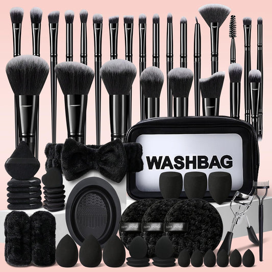 HGHDBT 65Pcs Black Makeup Brushes Set Professional Makeup Kit Multi-functional Makeup Tool Set with Case Facial Makeup Accessories, Foundation Makeup Brush Kit Eye and Face Make up Brushes & Tools