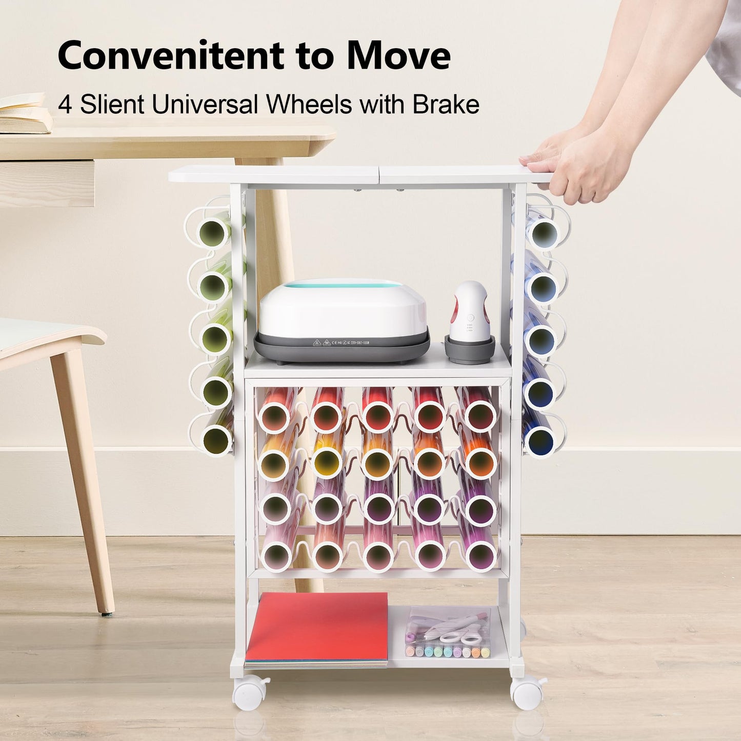 30 Vinyl Roll Holders for Cricut Cart, Organization and Storage Compatible with Cricut Maker Machine, Crafting Table Organization Workstation for Craft Room, 3 Tier Rolling Craft Cart for Small Spaces