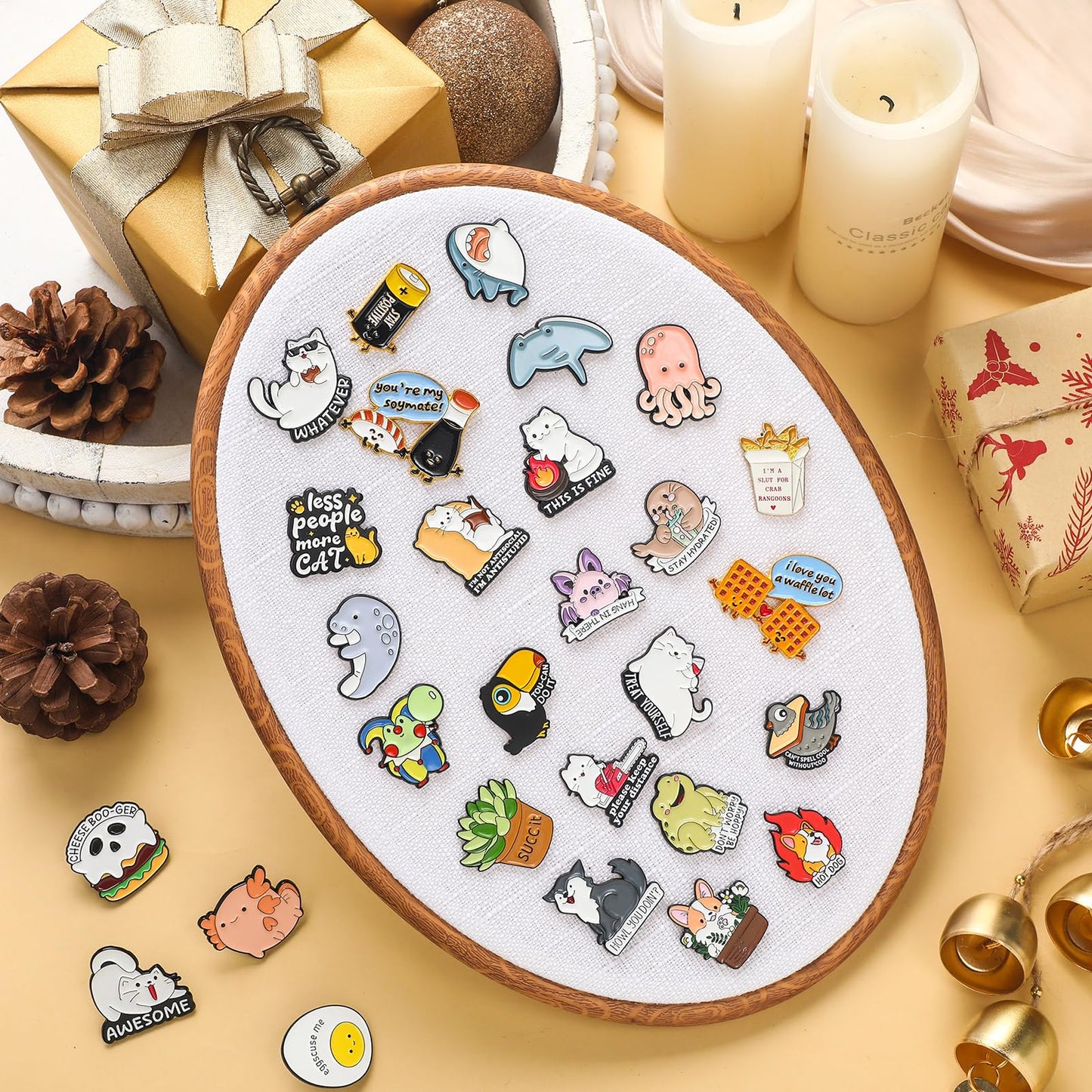 Yalikop Pin Display Board Fabric Enamel Pin Boards Wall Hanging Brooch Earrings Necklace Jewelry Holder Organizer Display Storage Back to School Gift for Home Summer Holiday(White,11.4" X 8.6",2)