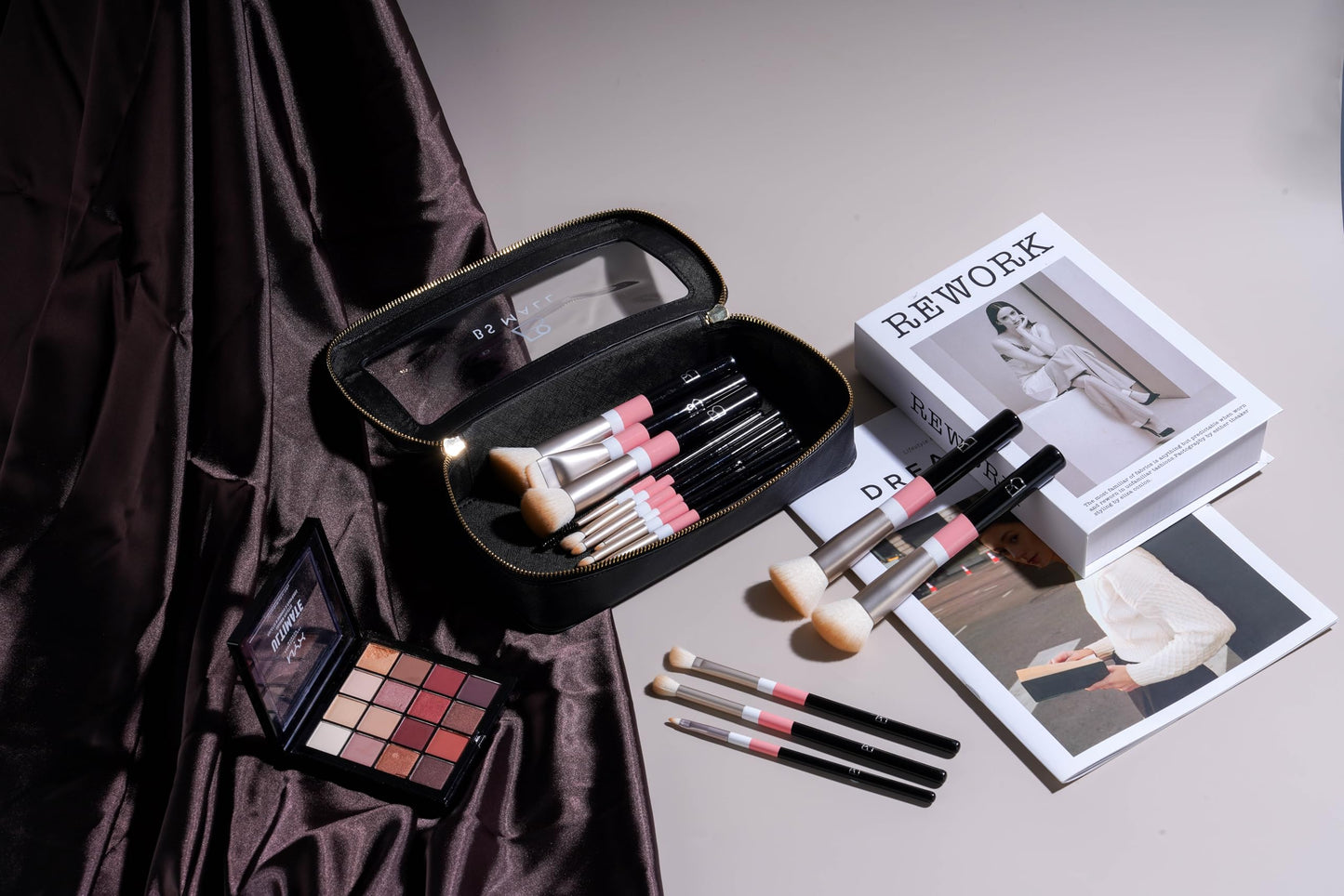 BS-MALL Makeup Brushes Set with Bag 14 Pcs, Travel Friendly Brush Set for Women, Powder Blush Eyeshadow Concealer Foundation Brush, Multi Purpose Daily Use Makeup Brush Kit