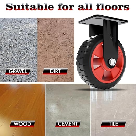 6 Inch Heavy Duty Industrial Casters,400 LBS Capacity per Caster,Set of 2 Fixed Solid Rubber Wheels for Utility Cart, Dolly, Workbench & Outdoor(no Brake)