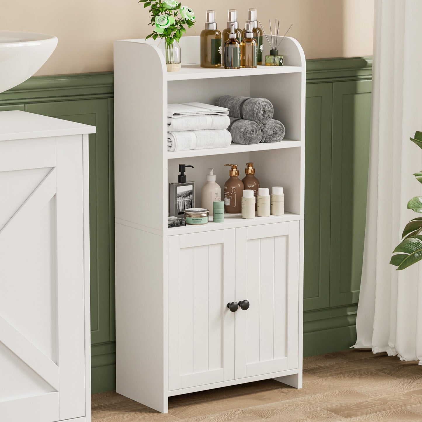 Cerlyunzan Small Bathroom Storage Cabinet, Freestanding Bathroom Cabinet and Organizer with Shelves, Small Cabinet with Doors for Bathroom, Laundry Room, 7.9" D x 14.6" W x 31" H, White