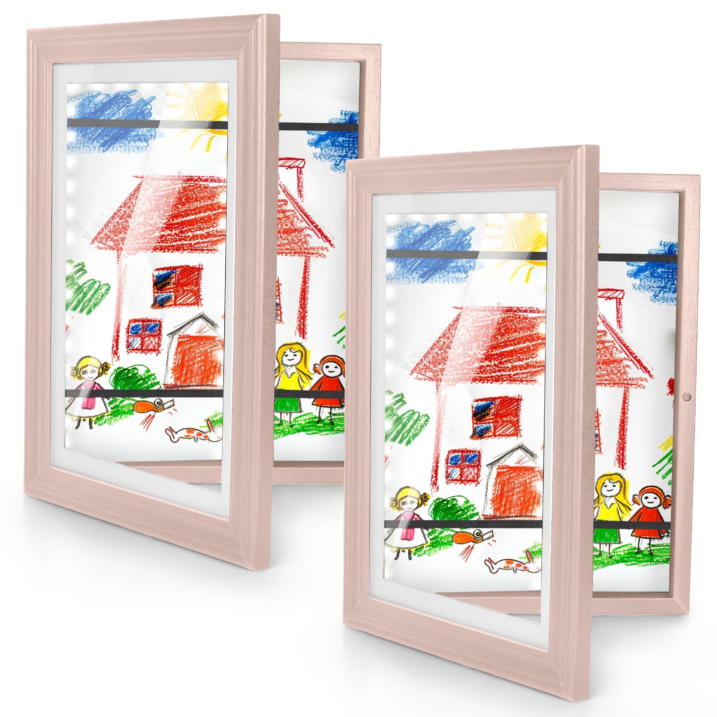 KOTNYX LED Light Kids Artwork Frame - Front Opening Kids Art Display Picture Frame, Holds 100 Pictures, MDF & Shatter-Resistant Glass, Standing Frame/Wall Hanging,13.3x10, Mat 11.6x8.3 - Peach