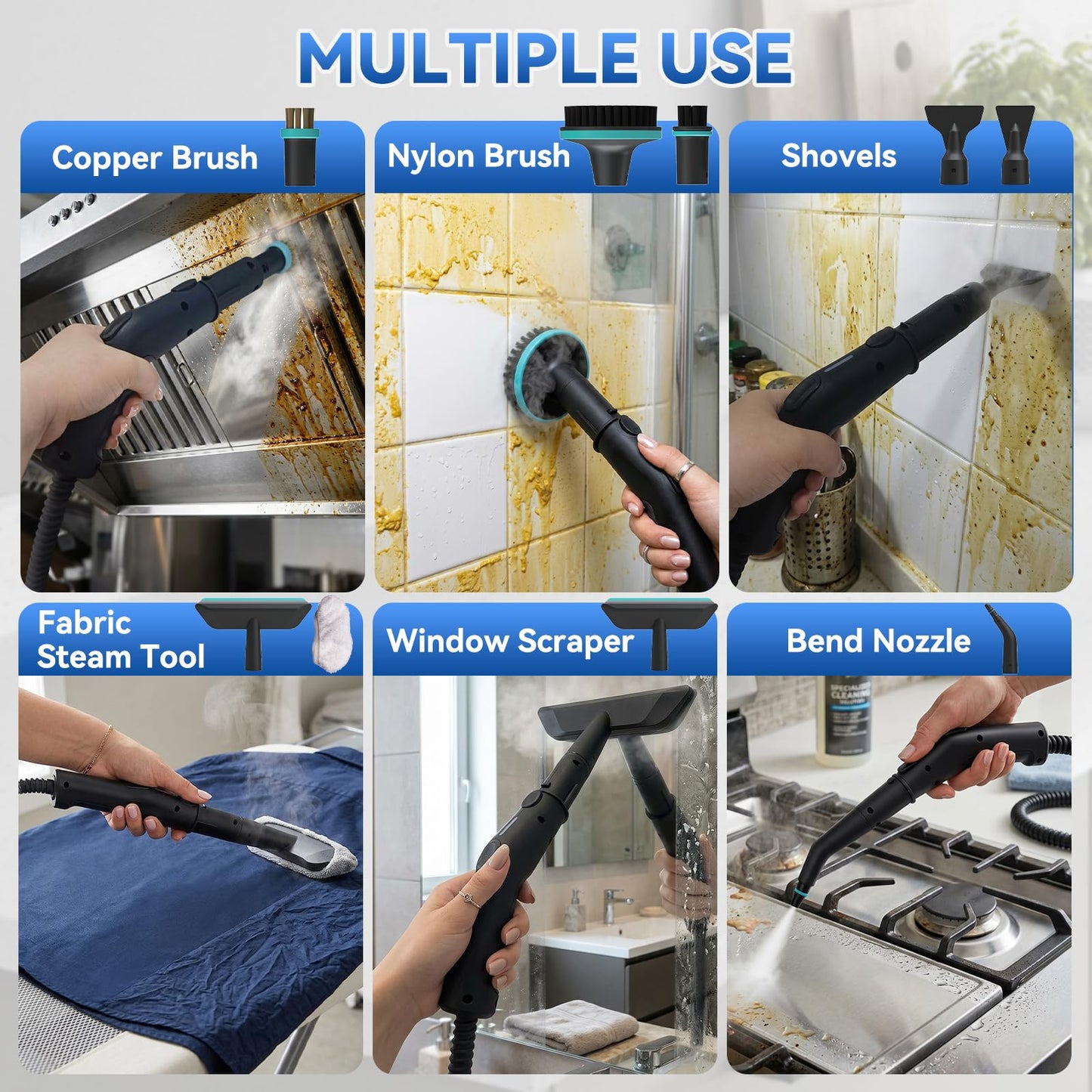 Gsskny Steam Cleaner, 3-Level Adjustable Handle, 15s Heat-Up, Steamer for Cleaning With 1.8L Large Tank, Handheld Steam Cleaner for Home, Bathrooms, Tile,Car. Dry Burn Protection(14pcs Accessories)