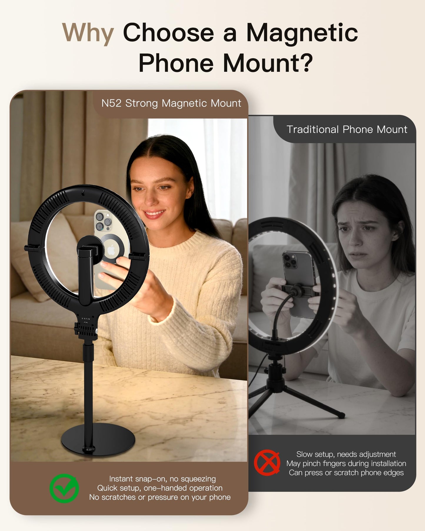 NiceVeedi 10.2” Magnetic Desk Ring Light with Stand, 5000mAh Rechargeable Desktop Ring Light for Phone，3 Color Foldable Selfie Light for Live Stream/Makeup/TikTok/YouTube/Photography/Zoom/Vlogging