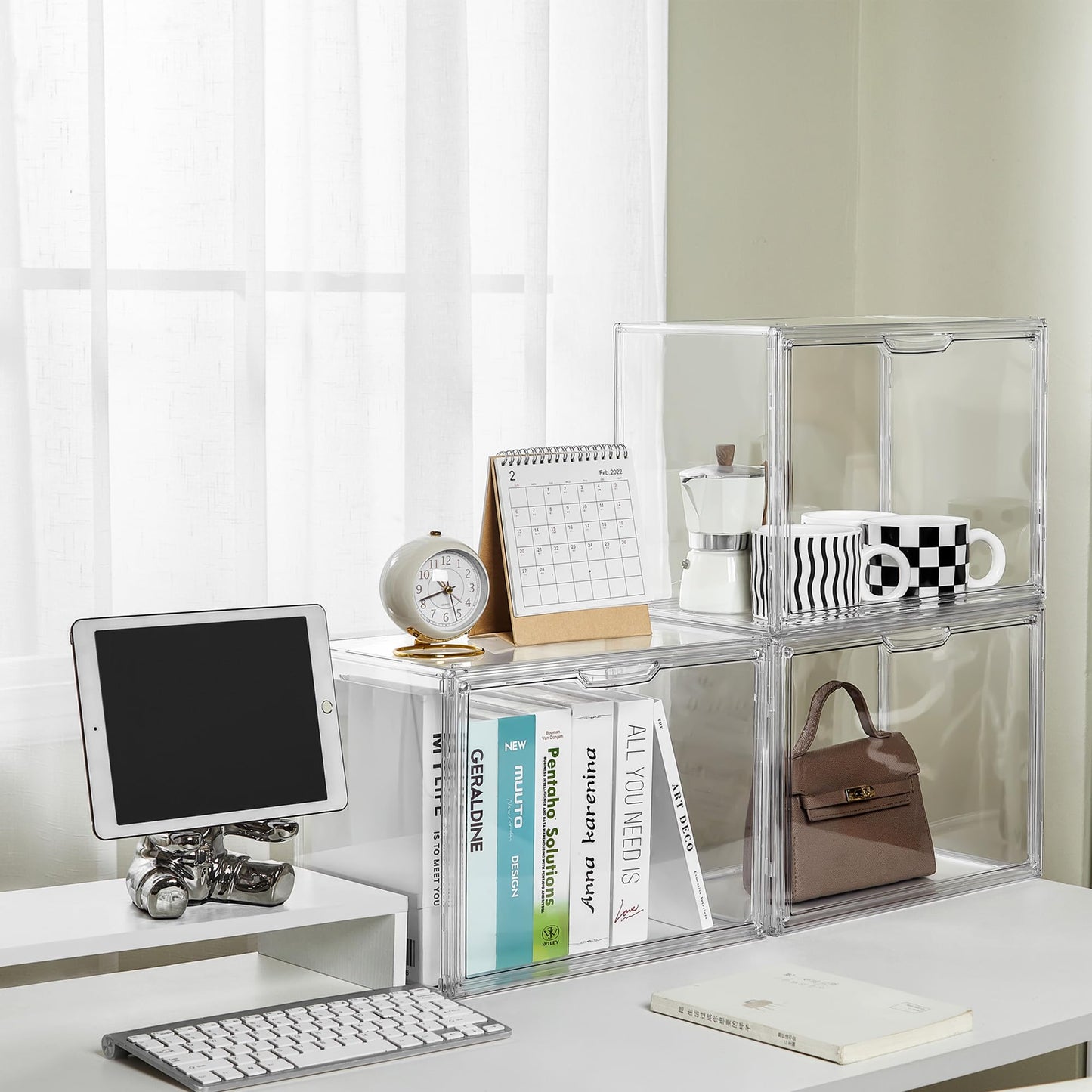 LXLXXL Cube Storage Organizer Acrylic Book Case Display Case Box Stackable Book Storage Containers With Magnetic Door Clear Plastic Portable Organizer For Living Room Bedroom 5 Pcs