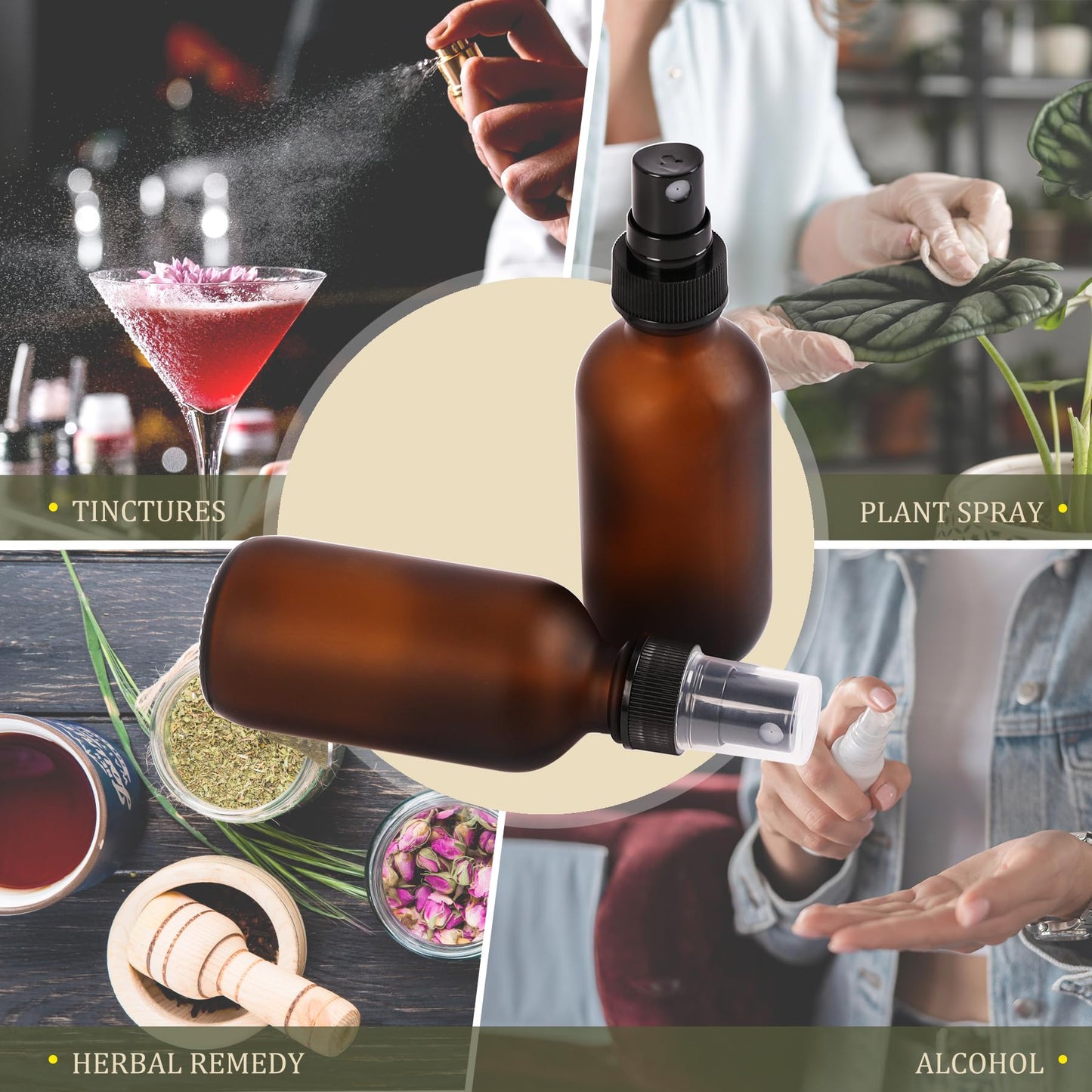 NOOEEISS Amber Glass Small Spray Bottles 2 oz 24 Packs,Fine Mist Sprayer Pretty Finish,Refillable Containers mini spray bottles for Cleaning Solutions and Skin Care (Amber Frosted 24Pack)