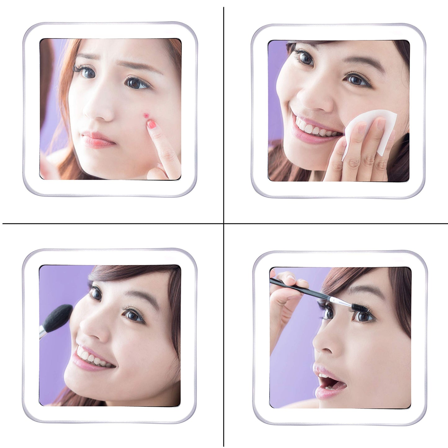 JiBen Square Flexible Gooseneck LED Lighted 10X Magnifying Makeup Mirror, Power Locking Suction Cup, Bright Diffused Light, 360 Degree Swivel, Portable Cordless Travel and Home Bathroom Vanity Mirror