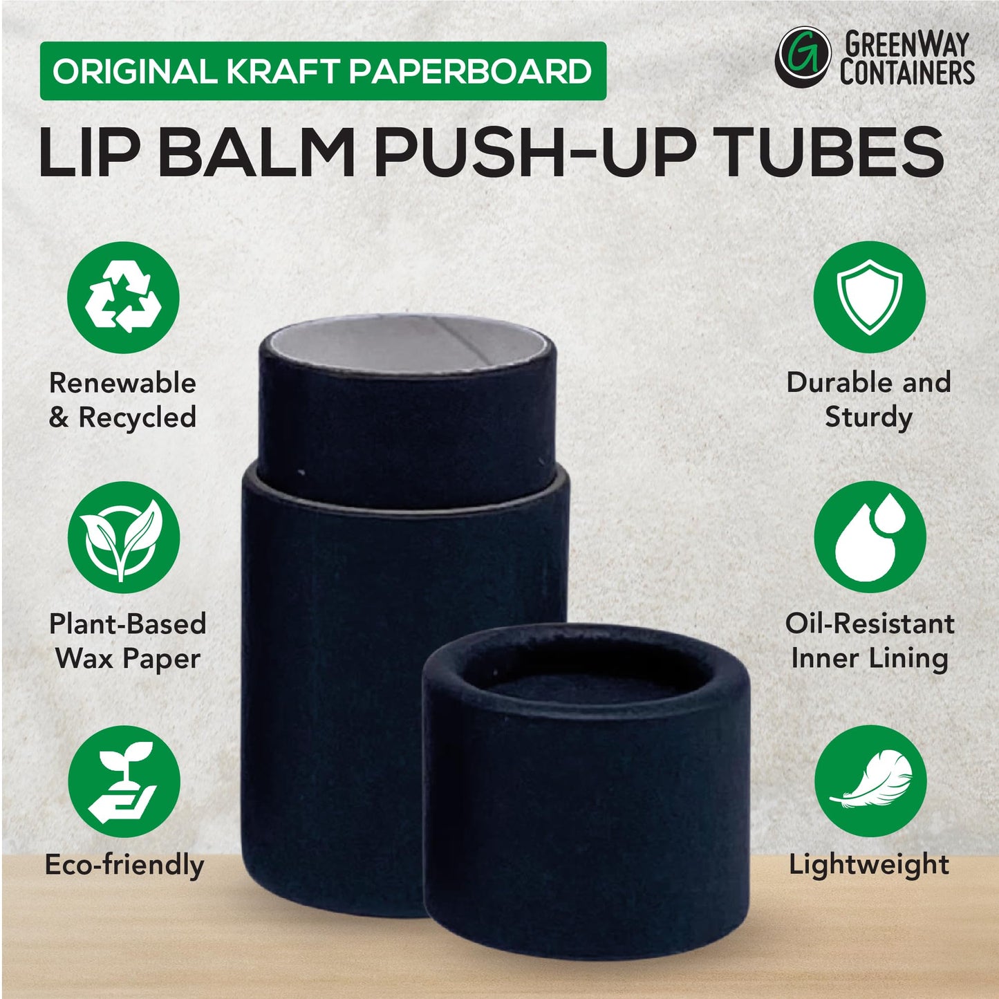 GreenWay 0.2oz / 6g Kraft Paperboard Lip Balm Tubes with Dropper - 25 Pack Lip Gloss Tubes Refillable DIY Cosmetic Containers – Short Style Lip Balm Containers Empty Holder Tube - White