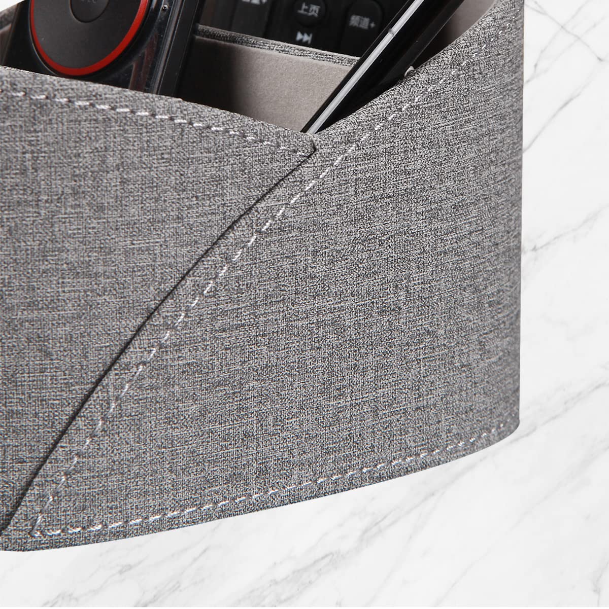 PU Leather Remote Control Holder with 3 Compartments, Modern Design Desk Accessories Workspace Organizer for Office/School/Home, Modern Nightstand Caddy Organizer for Makeup/Vanity/Stationery,Grey
