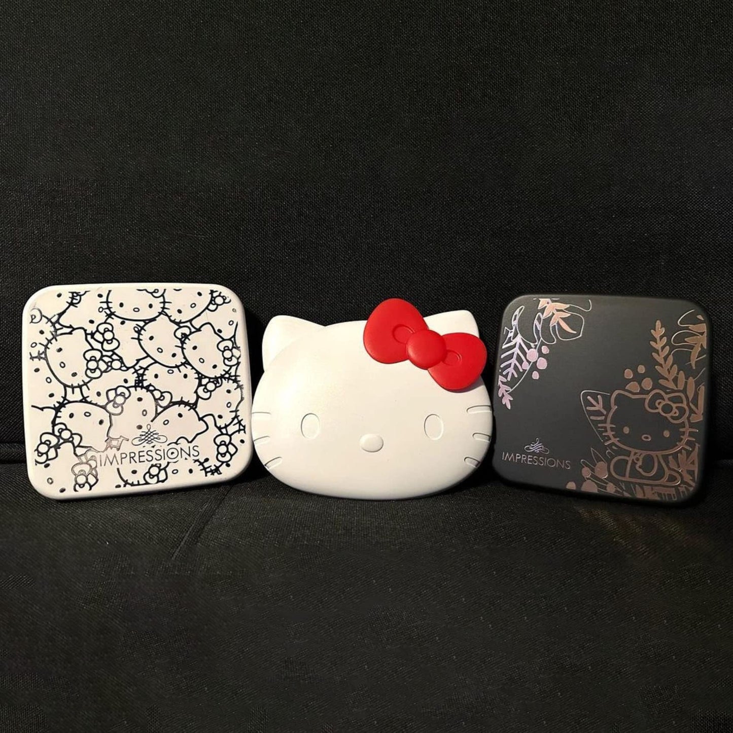 Impressions Vanity Hello Kitty Supercute Compact Mirror with Touch Sensor Switch for Adjustable Brightness, Lighted Makeup Mirror with LED Lights and 2X Magnifying Mirror Top (Black)