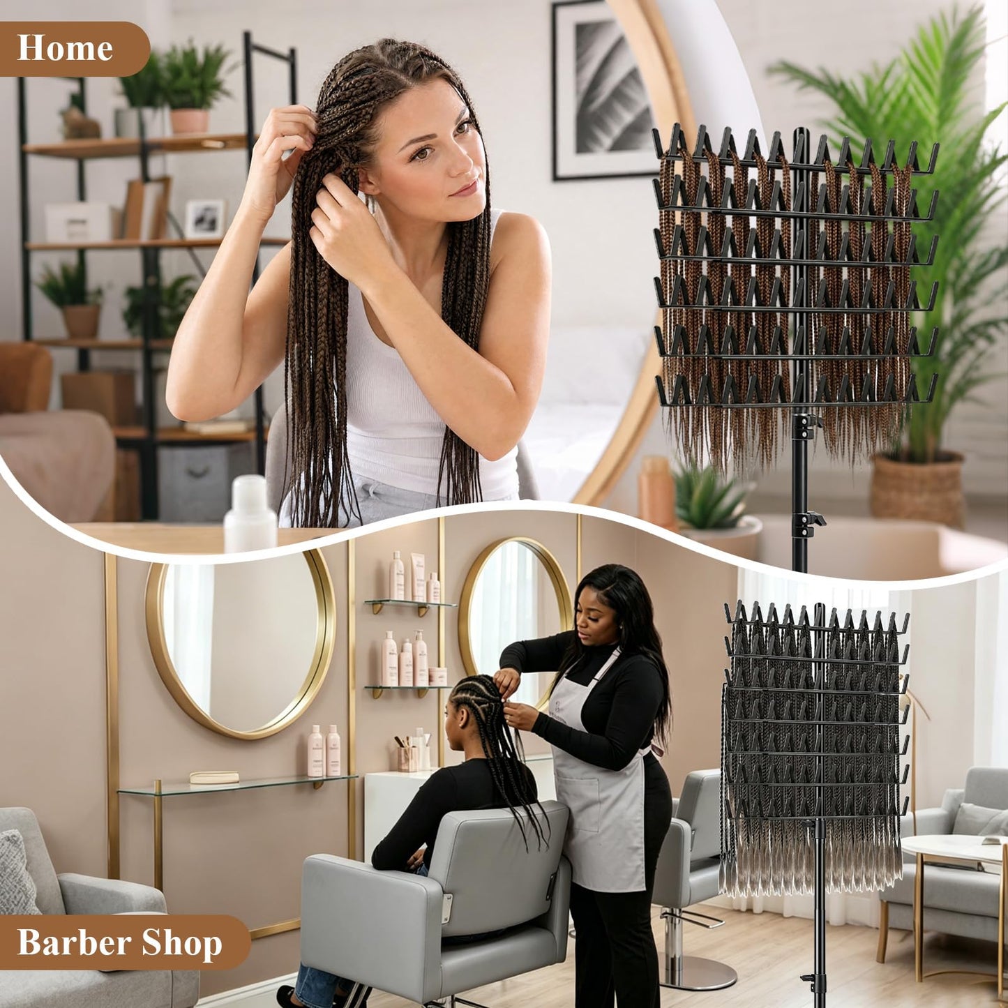 Eastdone Braiding Hair Rack Standing Extension Holder Hanger, 144 Pegs Divider for Separator Stand Display (Black)